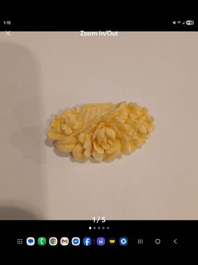 vintage celluloid Carved Floral Brooch in Soft Yellow